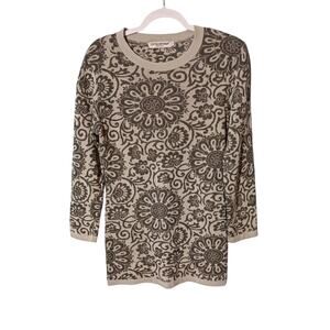 Cotton Emporium Sweater Dress Women's Gray Daisy Floral Long Sleeve Large